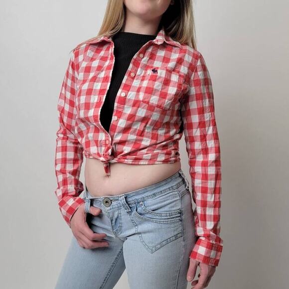 y2k Cropped Tie Front Plaid Country Girl Button Down by A&F - M - Picture 1 of 6